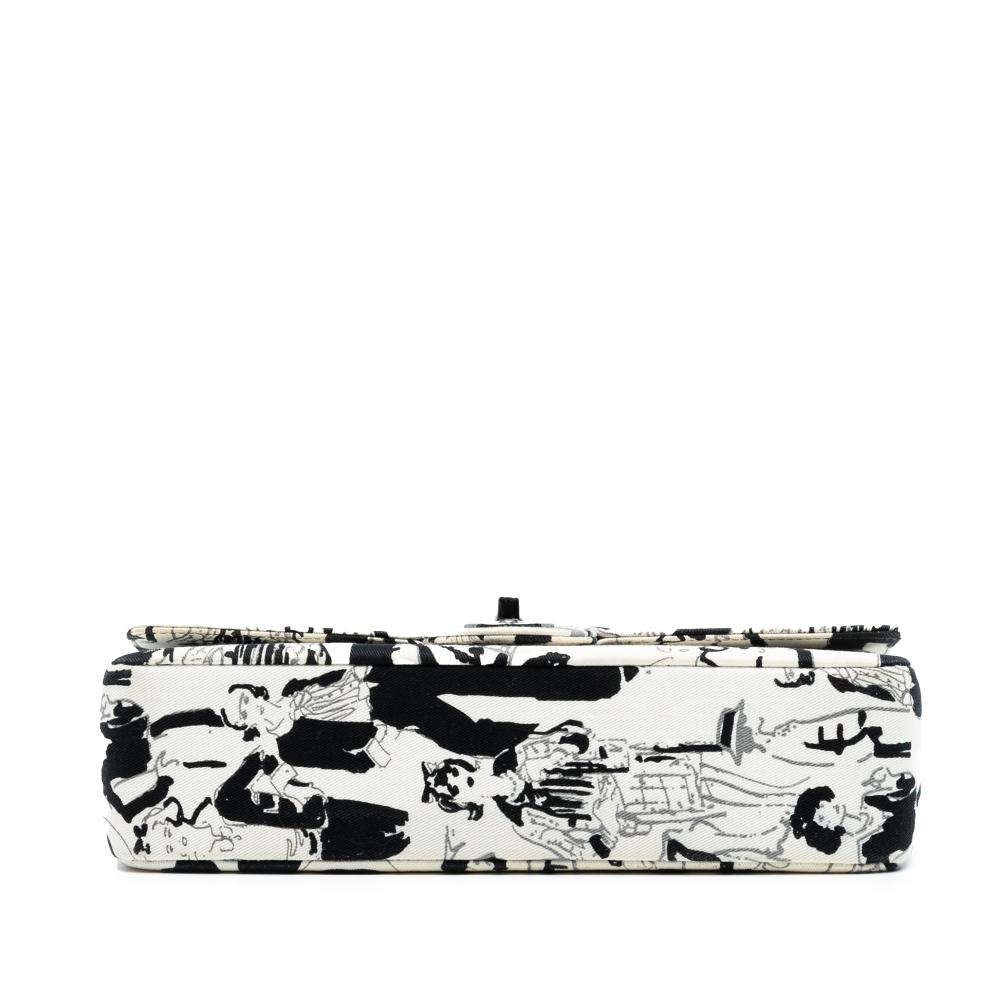 Chanel B Chanel White with Black Canvas Fabric Medium Classic Coco Mademoiselle Double Flap France