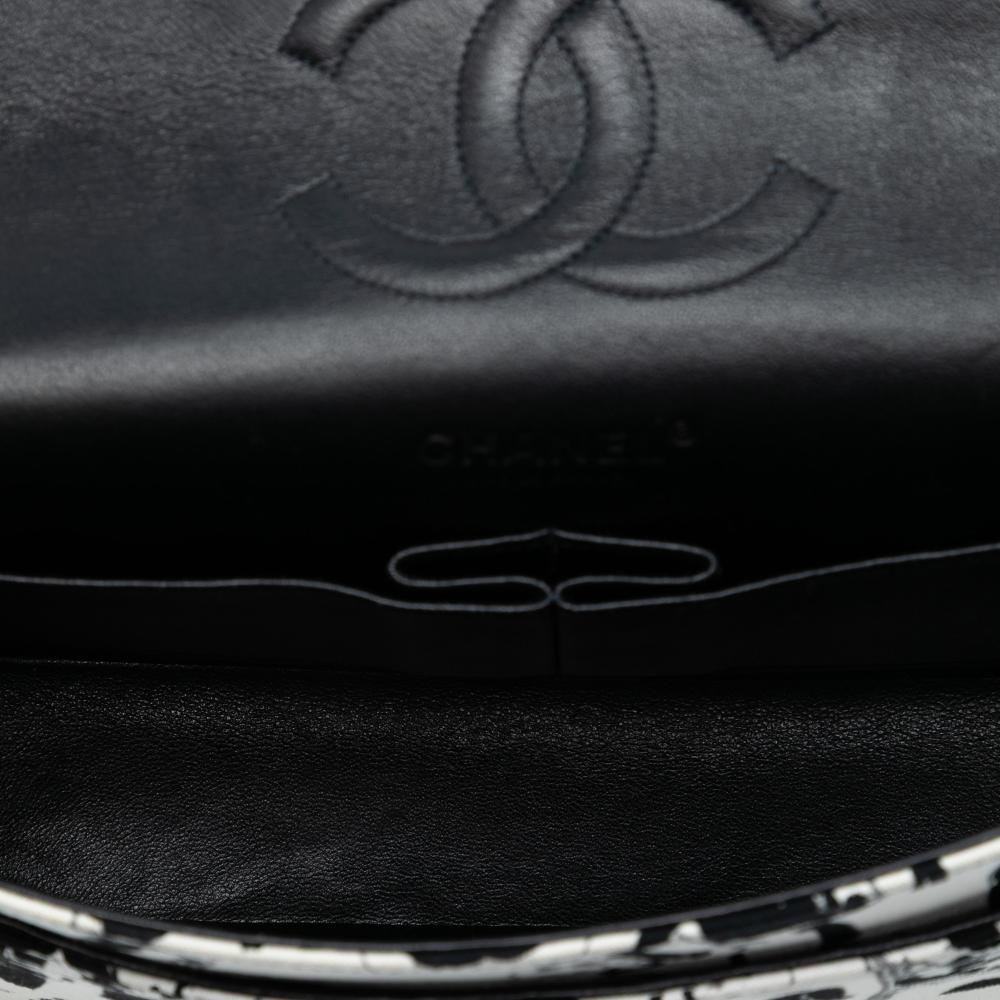 Chanel B Chanel White with Black Canvas Fabric Medium Classic Coco Mademoiselle Double Flap France