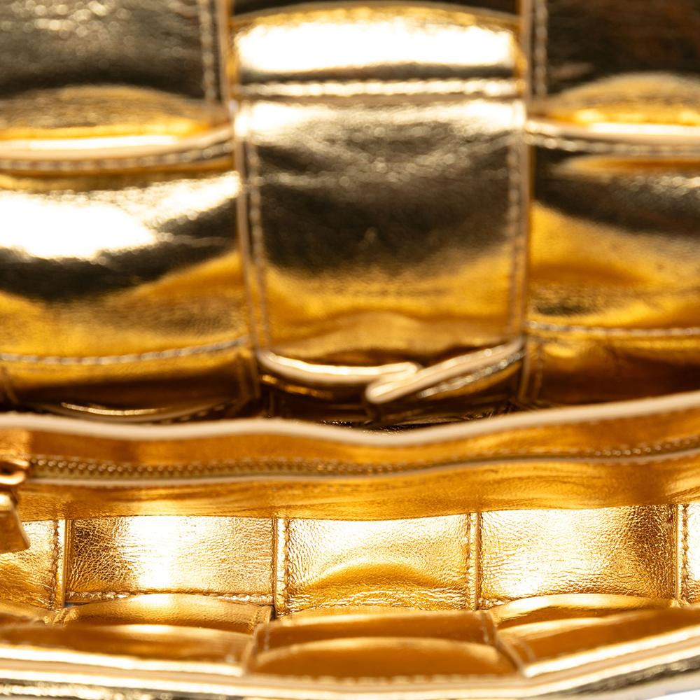 Bottega Veneta B Bottega Veneta Gold Calf Leather Metallic skin Intreccio Plisse Cassette Crossbody Italy