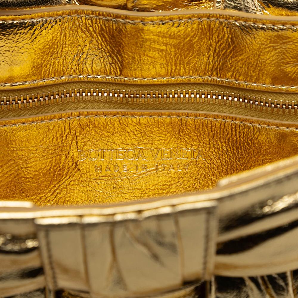 Bottega Veneta B Bottega Veneta Gold Calf Leather Metallic skin Intreccio Plisse Cassette Crossbody Italy