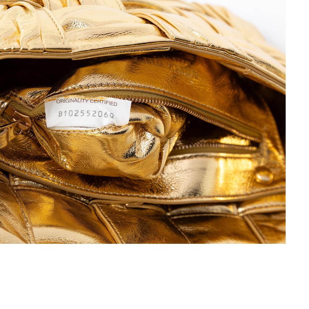 Bottega Veneta B Bottega Veneta Gold Calf Leather Metallic skin Intreccio Plisse Cassette Crossbody Italy