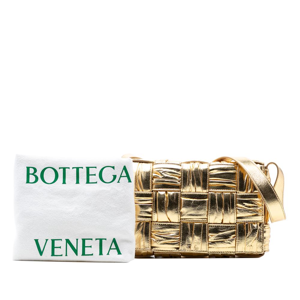 Bottega Veneta B Bottega Veneta Gold Calf Leather Metallic skin Intreccio Plisse Cassette Crossbody Italy