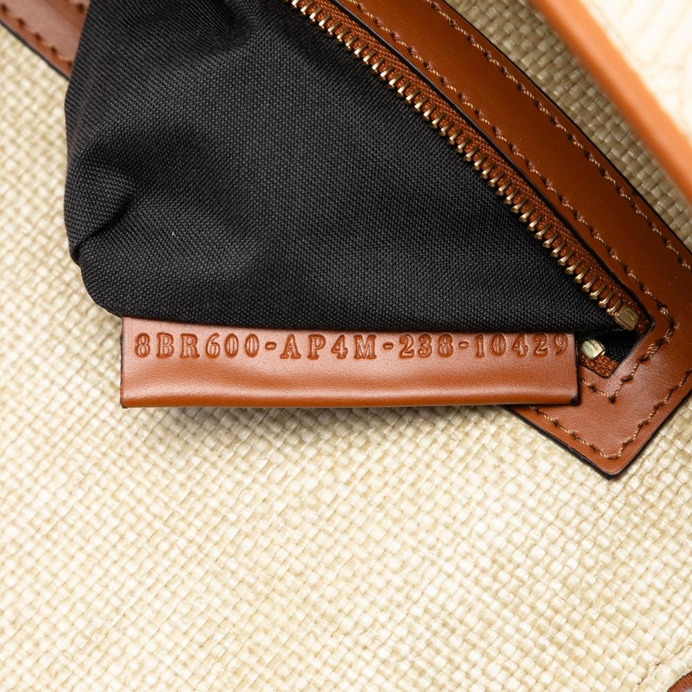 Fendi AB Fendi Brown Beige Raffia Natural Material Zucca Embroidered Baguette Satchel Italy