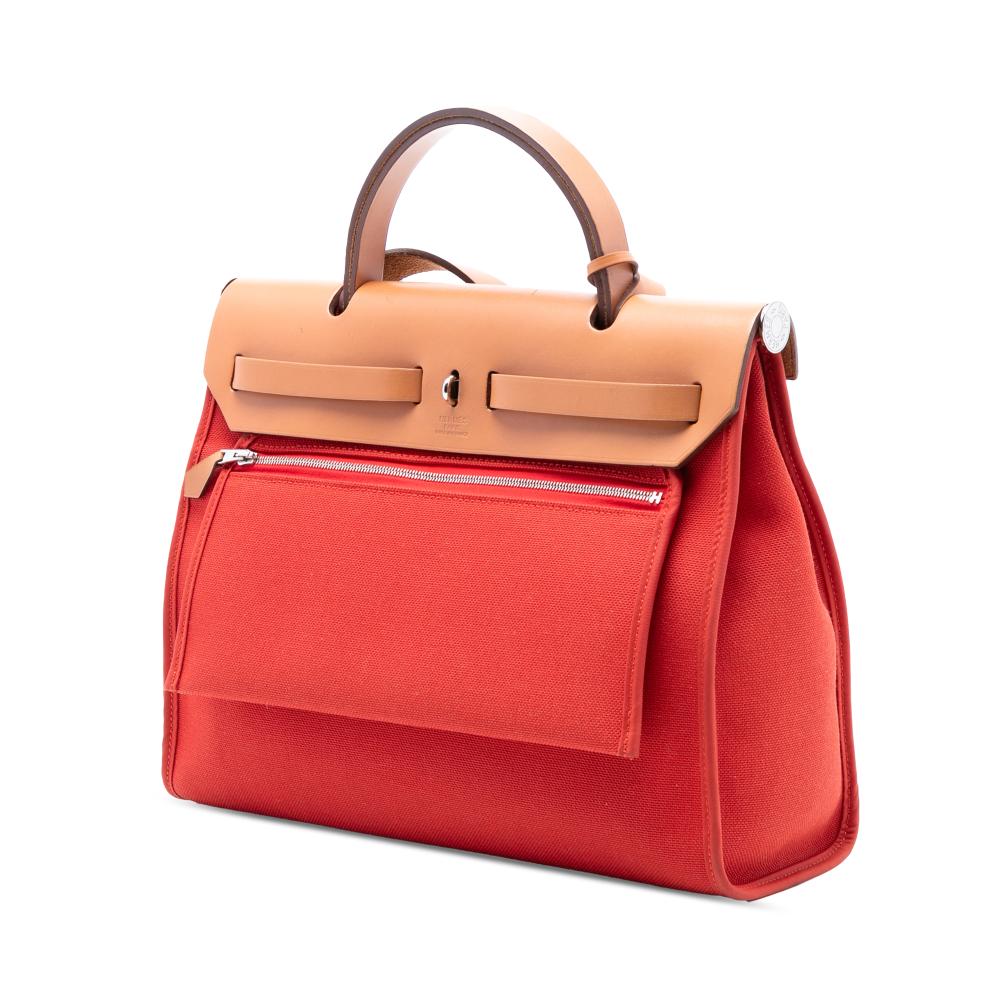 Hermès AB Hermès Orange Dark Orange with Brown Canvas Fabric Toile Herbag Zip 31 France