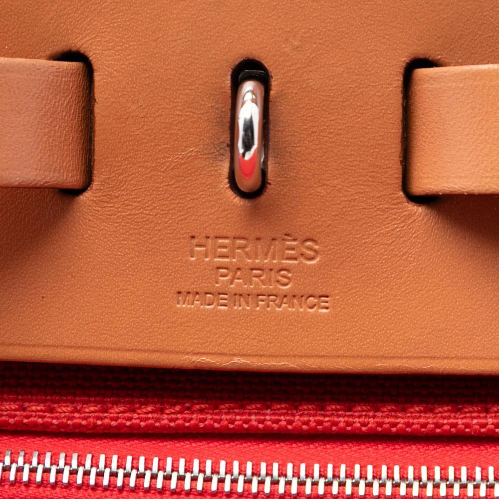 Hermès AB Hermès Orange Dark Orange with Brown Canvas Fabric Toile Herbag Zip 31 France