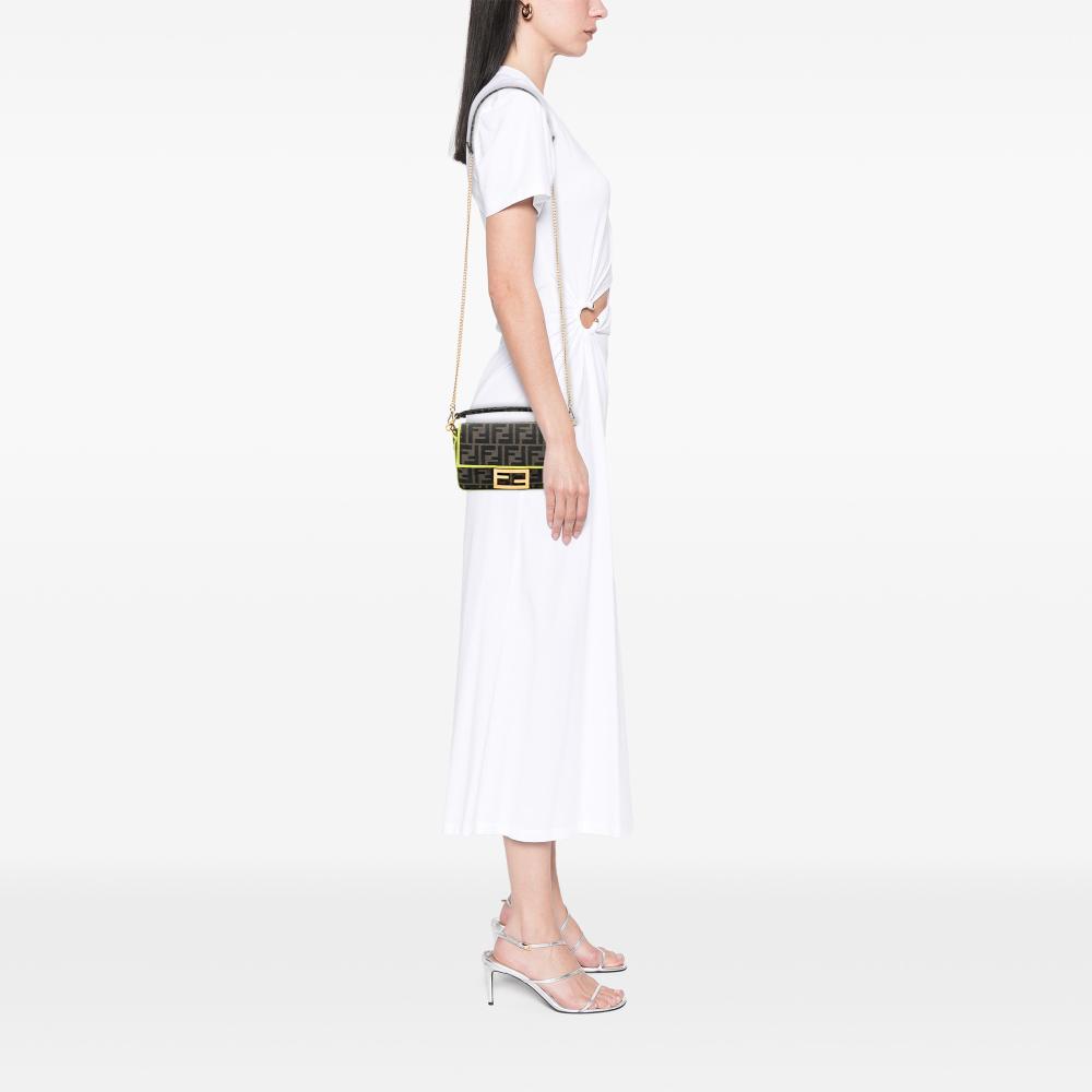 Fendi AB Fendi Brown Canvas Fabric Mini Zucca 1974 Roma Amor Baguette Crossbody Italy