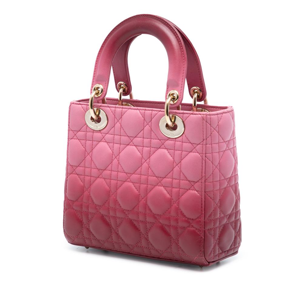 Christian Dior B Dior Pink Lambskin Leather Leather Small Gradient Lambskin Cannage Lady Dior Italy