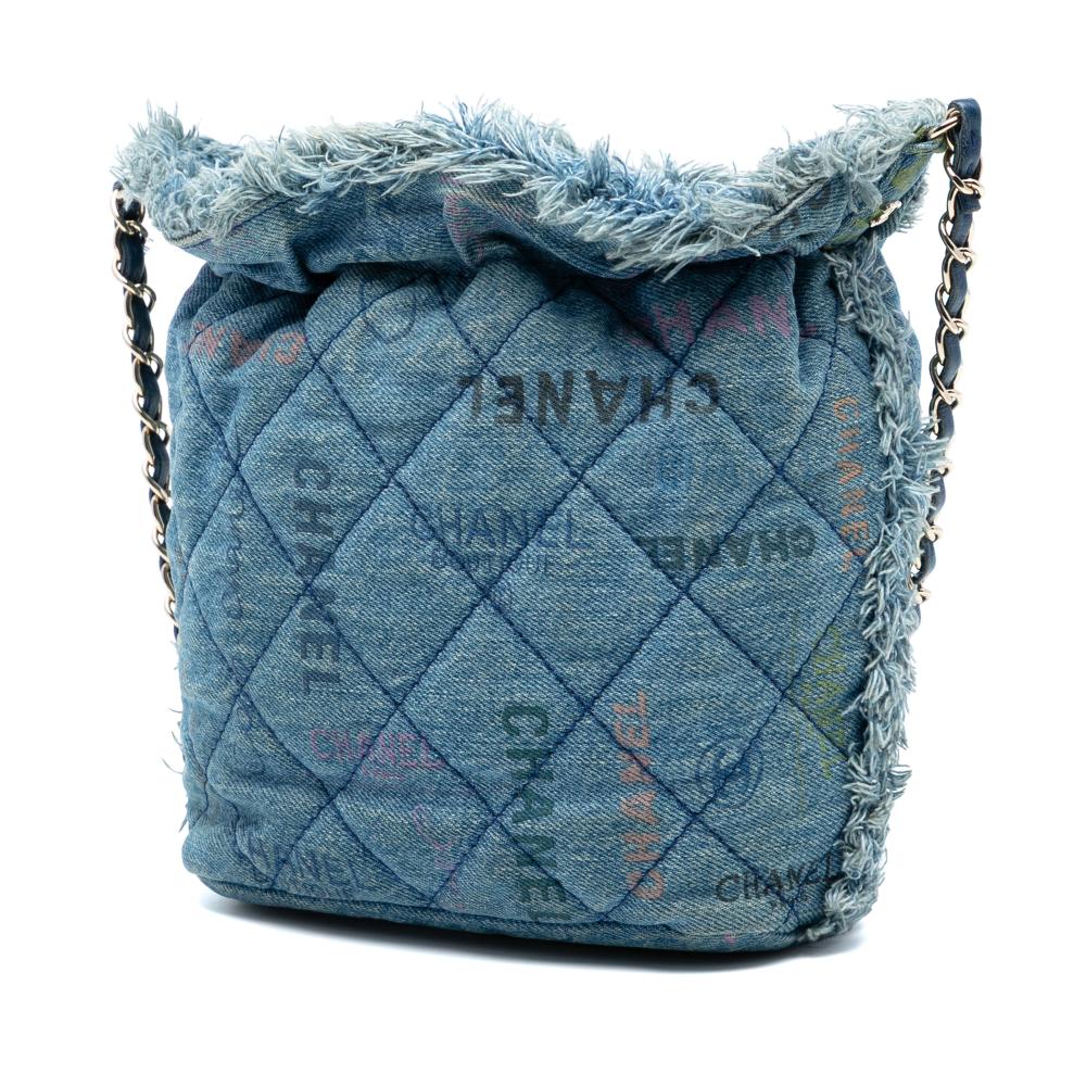 Chanel B Chanel Blue Denim Denim Fabric Medium Quilted Mood Bucket with Chain Italy