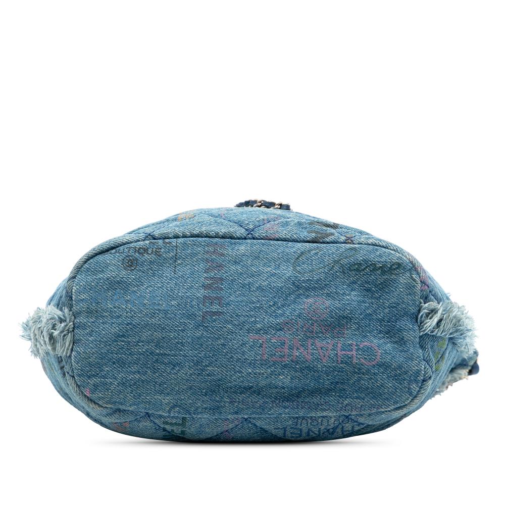 Chanel B Chanel Blue Denim Denim Fabric Medium Quilted Mood Bucket with Chain Italy