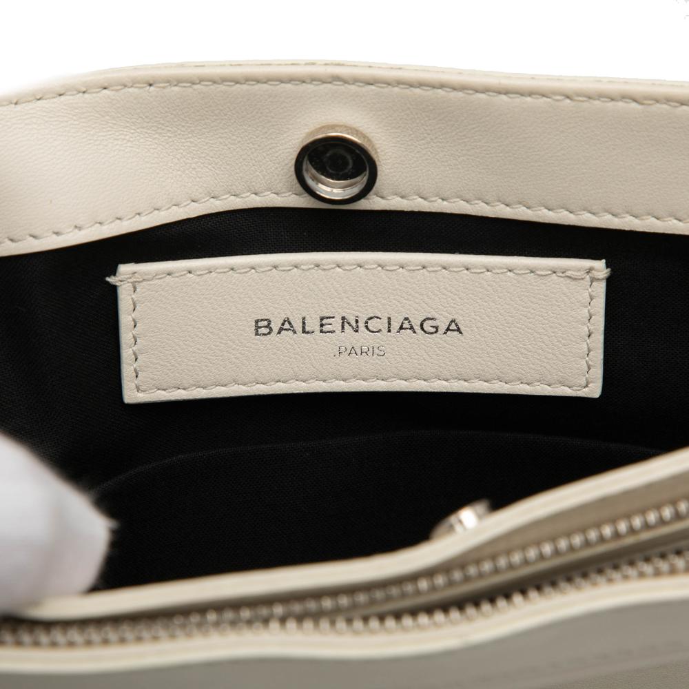 Balenciaga B Balenciaga White Ivory Calf Leather Perforated Logo Navy Pochette Crossbody Italy