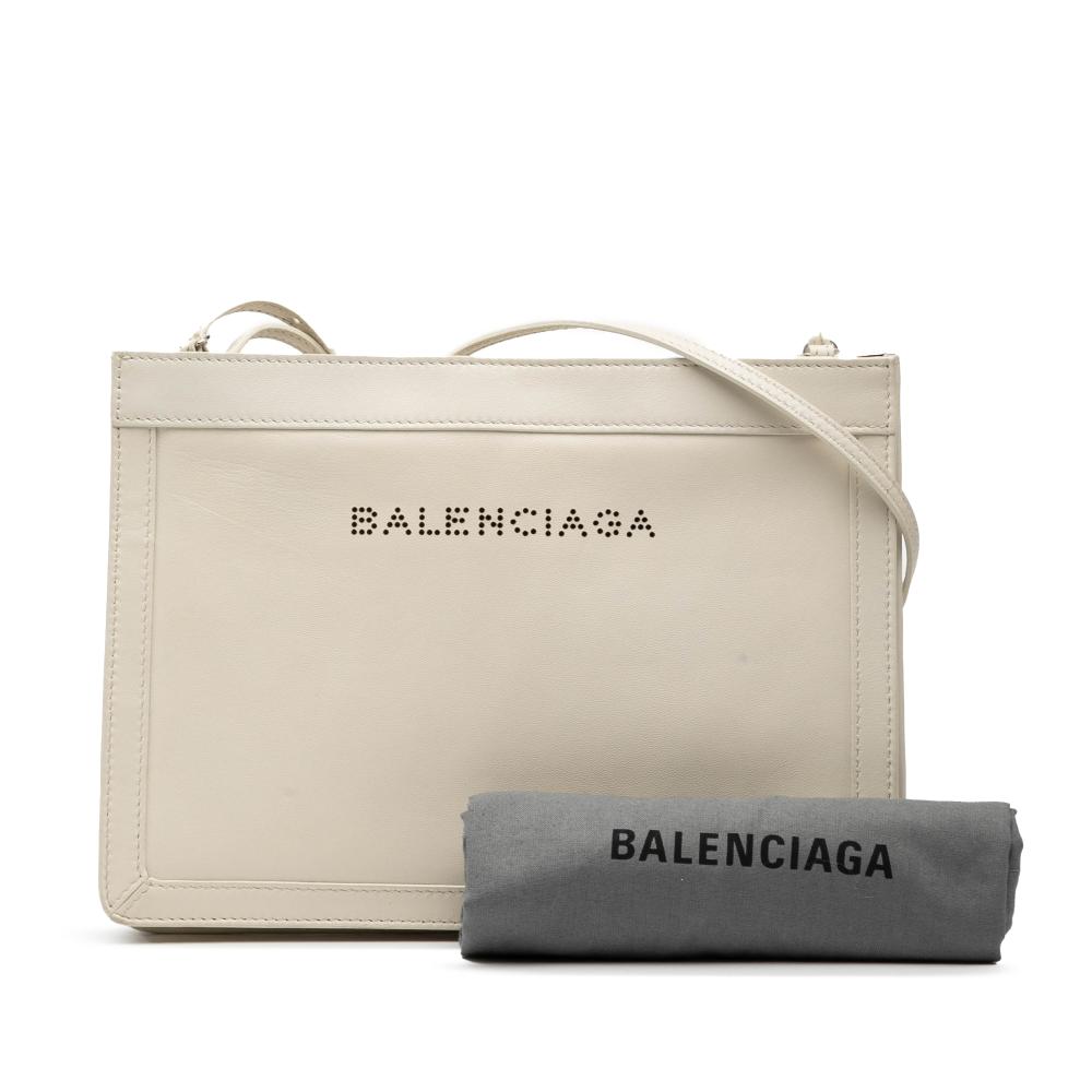 Balenciaga B Balenciaga White Ivory Calf Leather Perforated Logo Navy Pochette Crossbody Italy