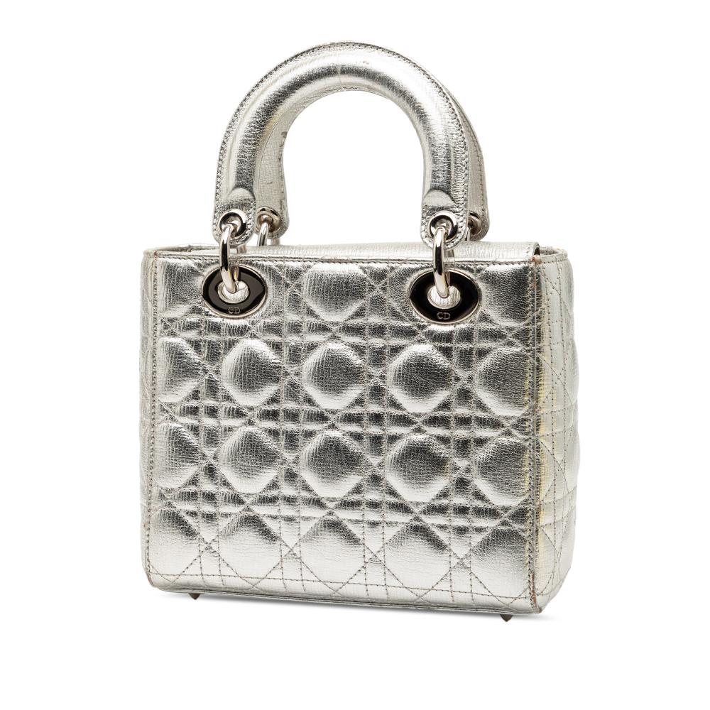 Christian Dior B Dior Silver Calf Leather Small Metallic Grained skin Cannage My ABCDior Lady Dior Italy