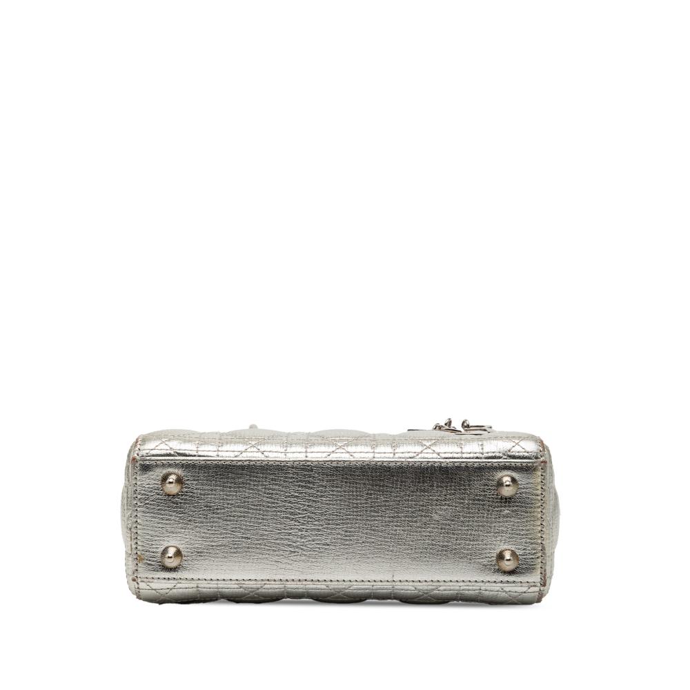 Christian Dior B Dior Silver Calf Leather Small Metallic Grained skin Cannage My ABCDior Lady Dior Italy