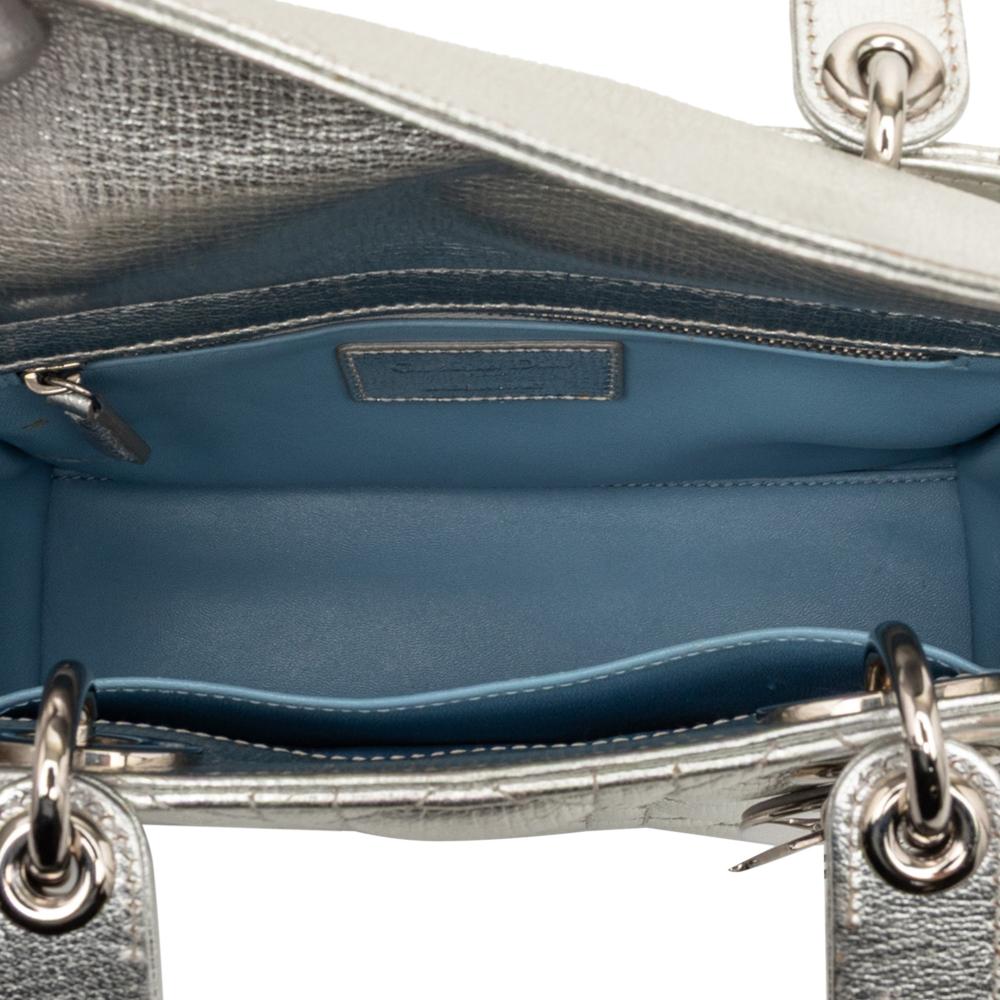 Christian Dior B Dior Silver Calf Leather Small Metallic Grained skin Cannage My ABCDior Lady Dior Italy