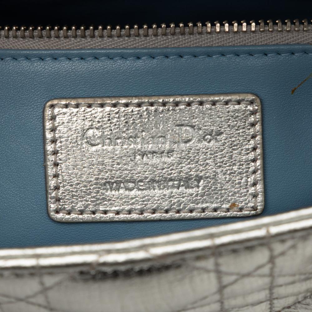Christian Dior B Dior Silver Calf Leather Small Metallic Grained skin Cannage My ABCDior Lady Dior Italy