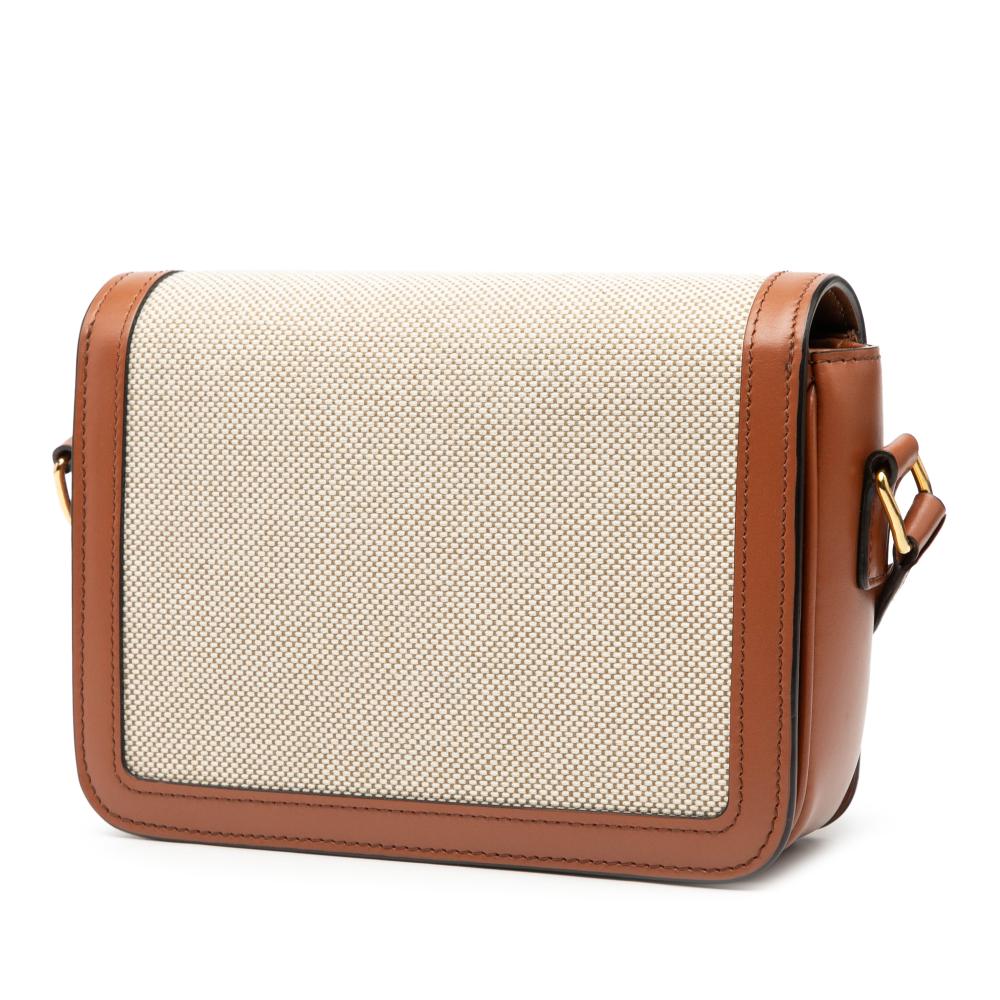 Celine AB Celine Brown Beige Canvas Fabric Teen and Calfskin Triomphe Crossbody Italy