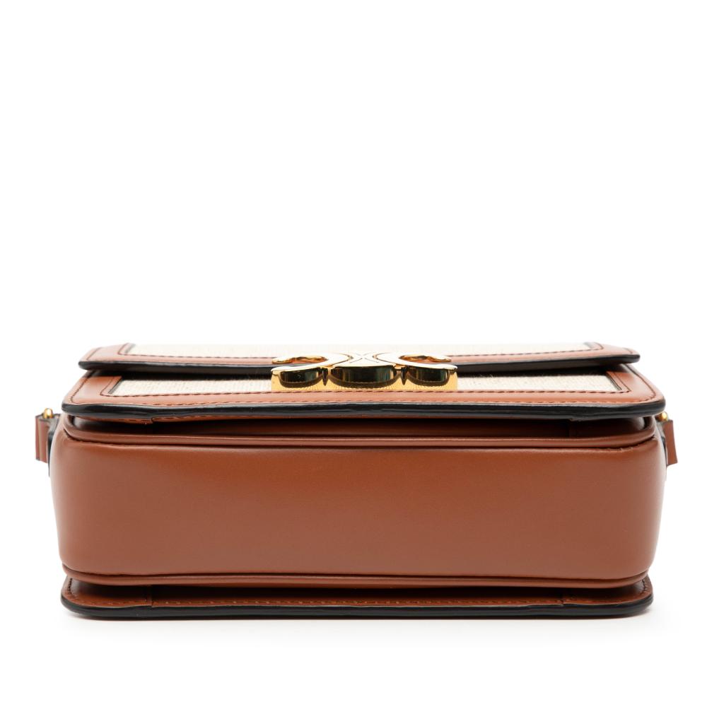 Celine AB Celine Brown Beige Canvas Fabric Teen and Calfskin Triomphe Crossbody Italy