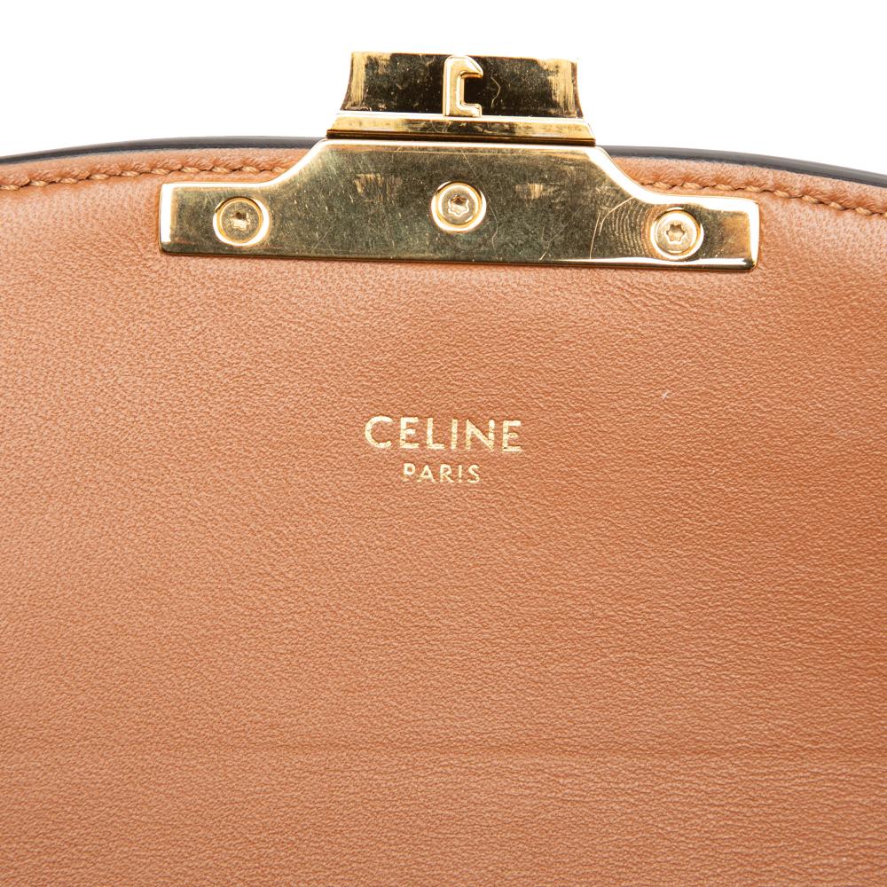 Celine AB Celine Brown Beige Canvas Fabric Teen and Calfskin Triomphe Crossbody Italy