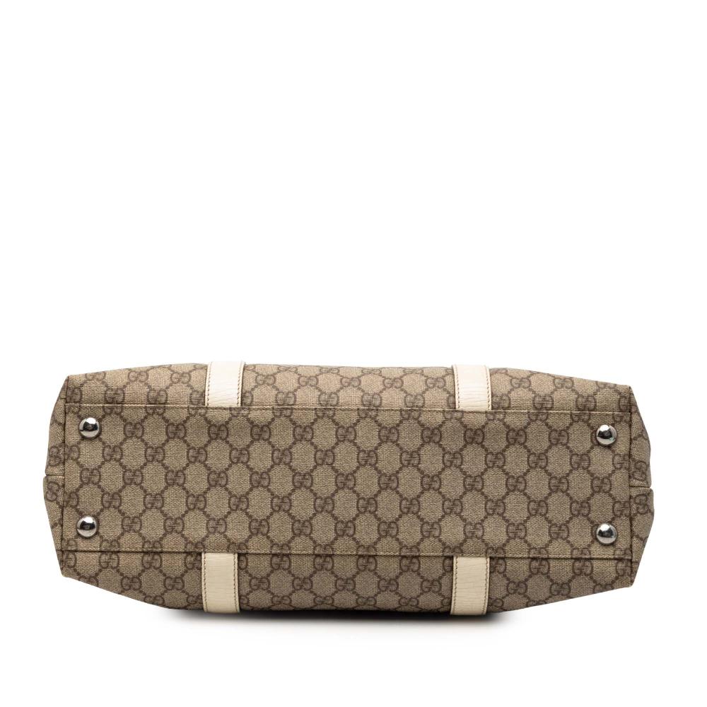 Gucci AB Gucci Brown Beige with White Coated Canvas Fabric GG Supreme Tote Italy