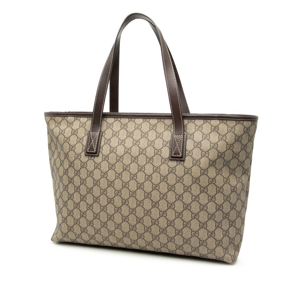 Gucci AB Gucci Brown Beige Coated Canvas Fabric GG Supreme Tote Italy