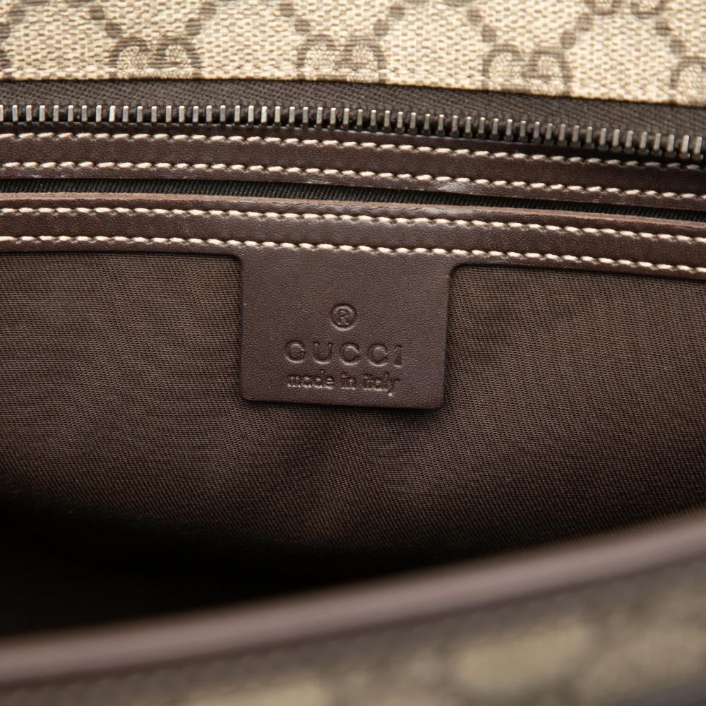 Gucci AB Gucci Brown Beige Coated Canvas Fabric GG Supreme Tote Italy