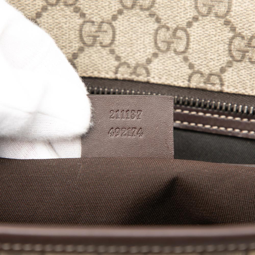 Gucci AB Gucci Brown Beige Coated Canvas Fabric GG Supreme Tote Italy