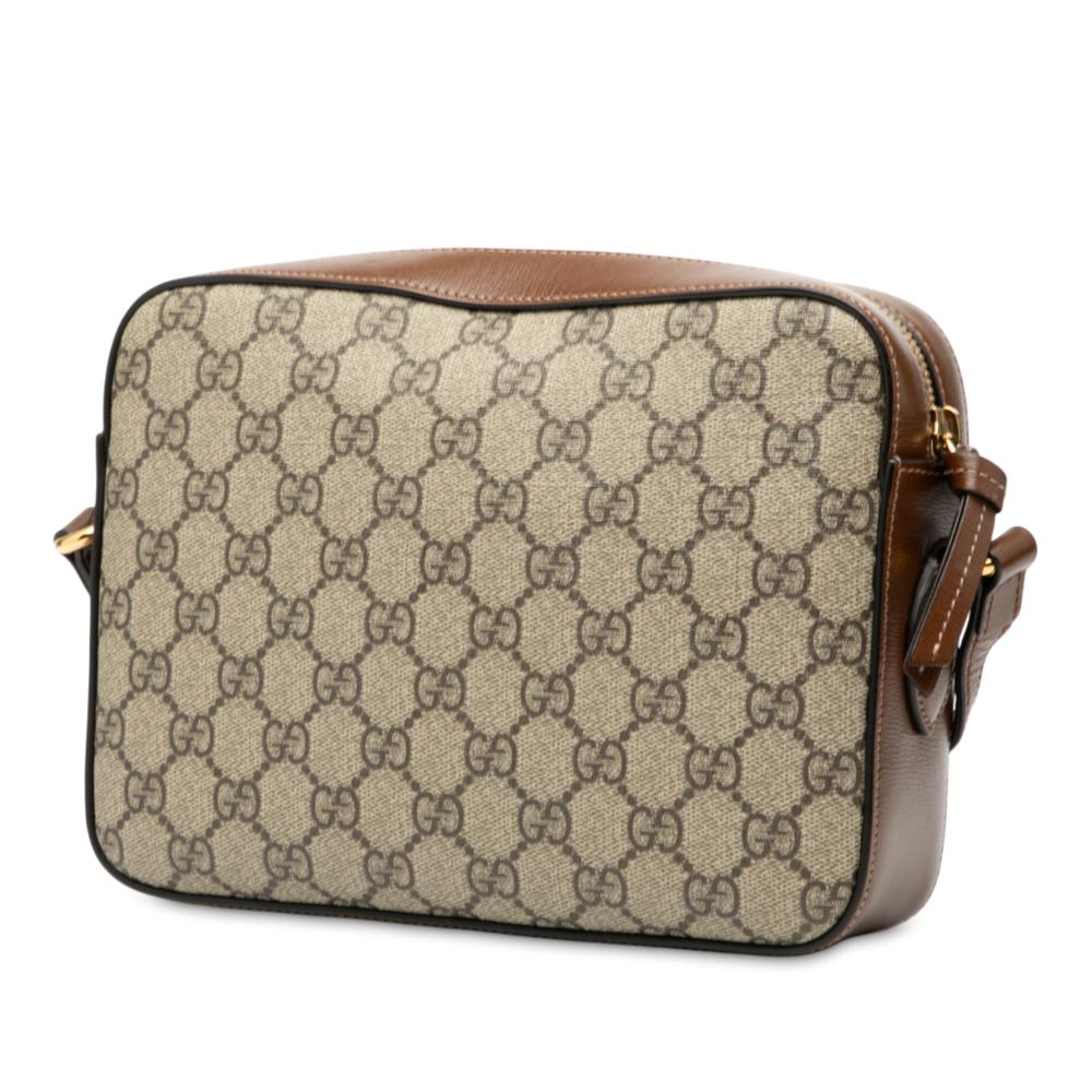 Gucci AB Gucci Brown Beige Coated Canvas Fabric Small GG Supreme Horsebit 1955 Crossbody Italy
