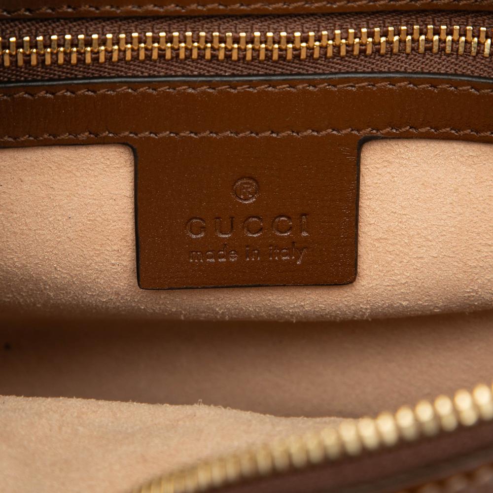 Gucci AB Gucci Brown Beige Coated Canvas Fabric Small GG Supreme Horsebit 1955 Crossbody Italy
