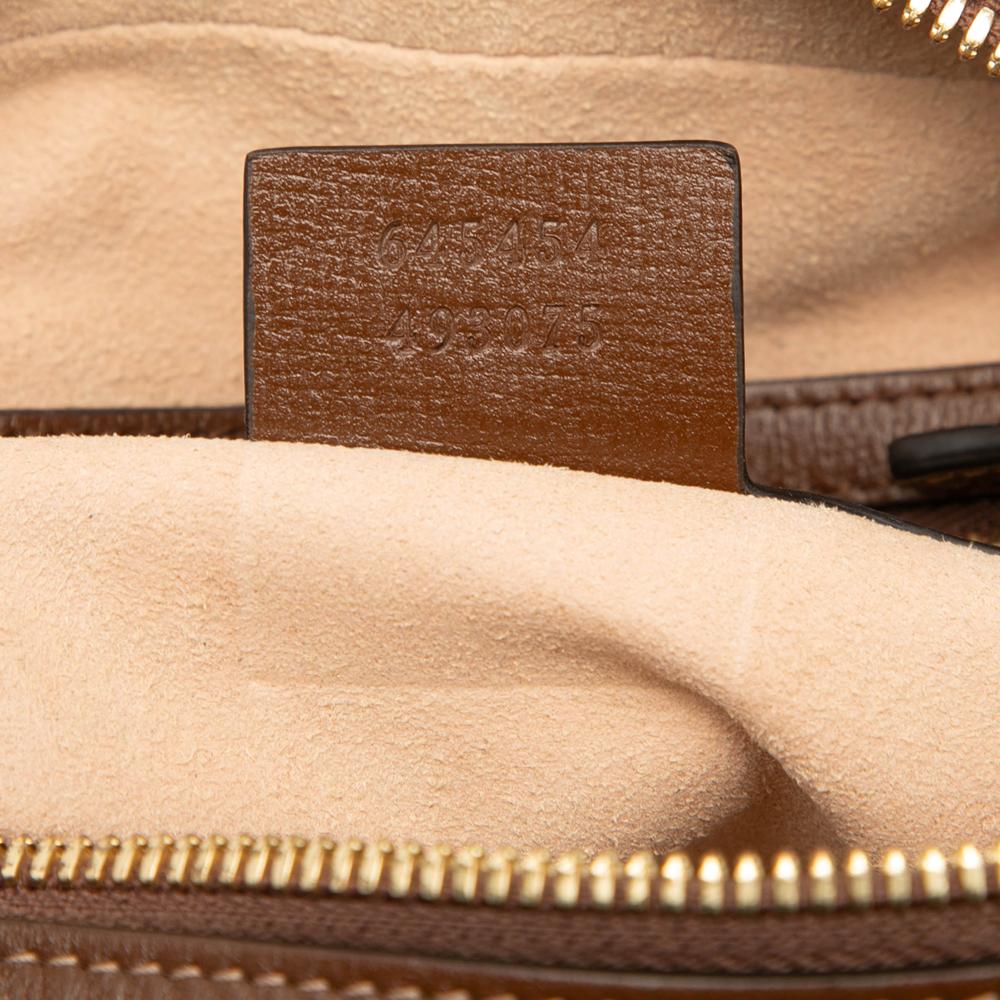 Gucci AB Gucci Brown Beige Coated Canvas Fabric Small GG Supreme Horsebit 1955 Crossbody Italy