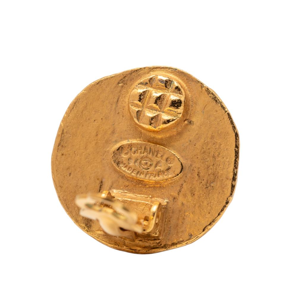 Chanel B Chanel Gold with White Pearl Gold Plated Metal Triple CC Faux Pearl Clip on Earrings France