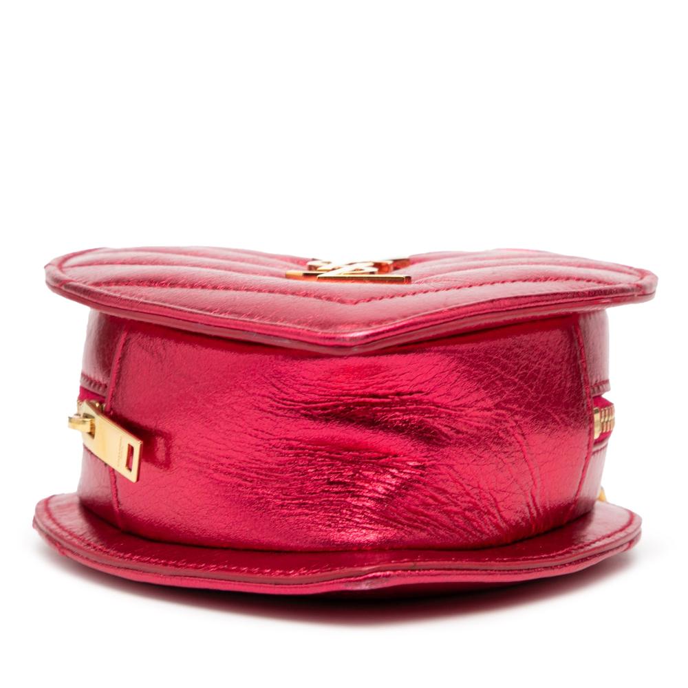 Saint Laurent Pink Hot Pink Calf Leather Mini Metallic Chevron Monogram Love Heart Chain Bag Italy