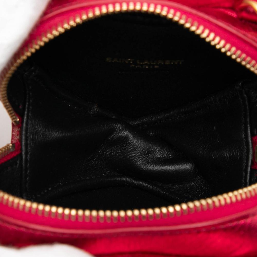 Saint Laurent Pink Hot Pink Calf Leather Mini Metallic Chevron Monogram Love Heart Chain Bag Italy