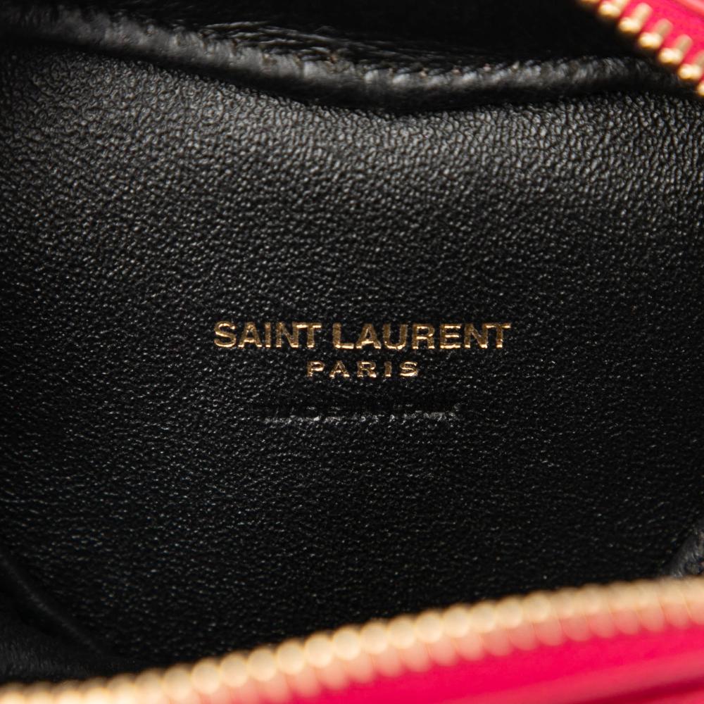 Saint Laurent Pink Hot Pink Calf Leather Mini Metallic Chevron Monogram Love Heart Chain Bag Italy