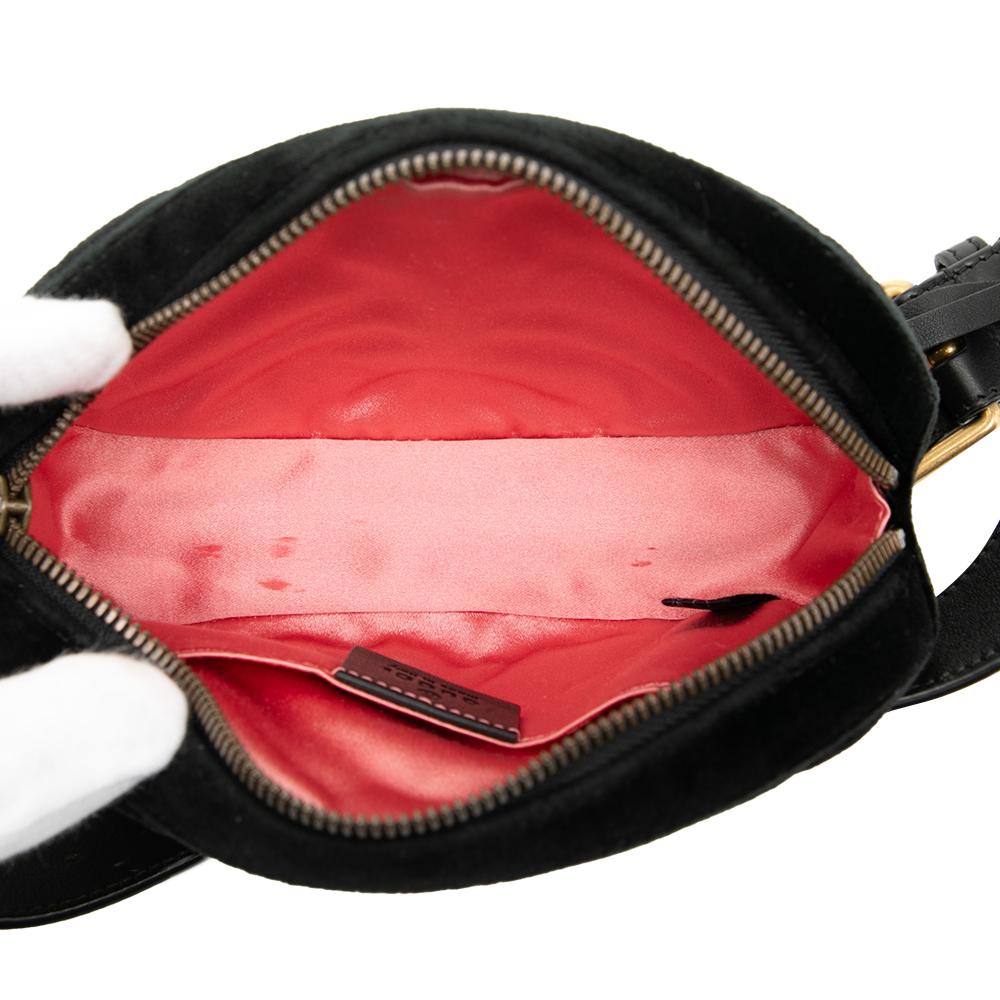 Gucci AB Gucci Black Velvet Fabric GG Marmont Matelasse Belt Bag Italy