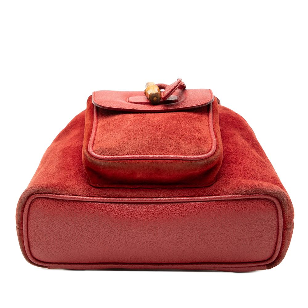 Gucci B Gucci Red Suede Leather Bamboo Backpack Italy
