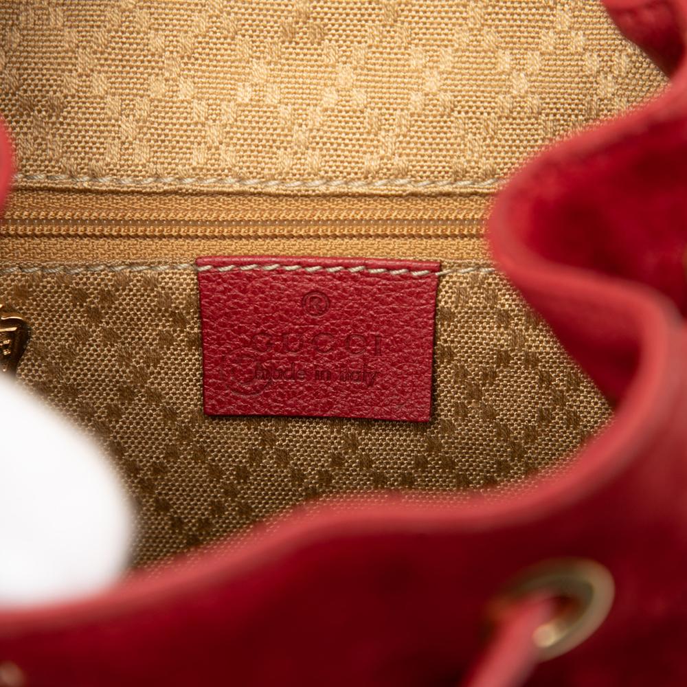 Gucci B Gucci Red Suede Leather Bamboo Backpack Italy