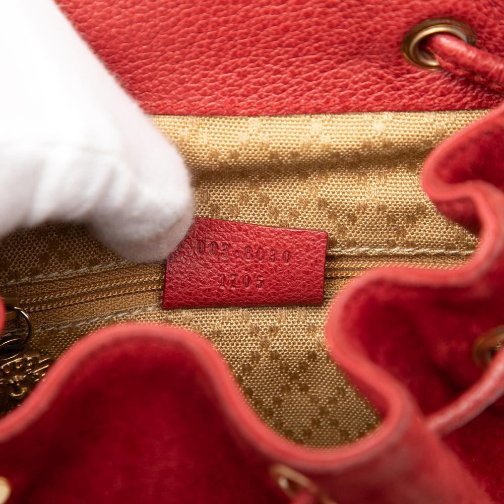 Gucci B Gucci Red Suede Leather Bamboo Backpack Italy