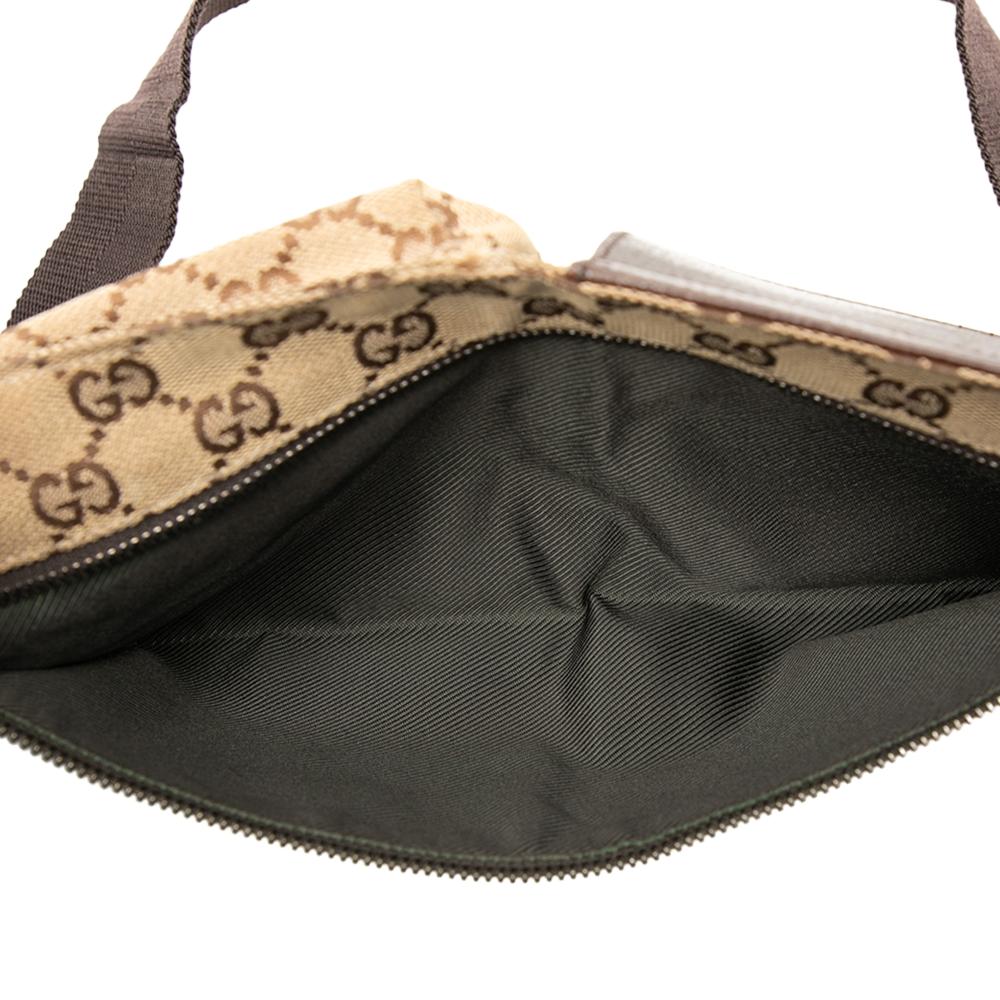 Gucci B Gucci Brown Beige Canvas Fabric GG Double Pocket Belt Bag Italy
