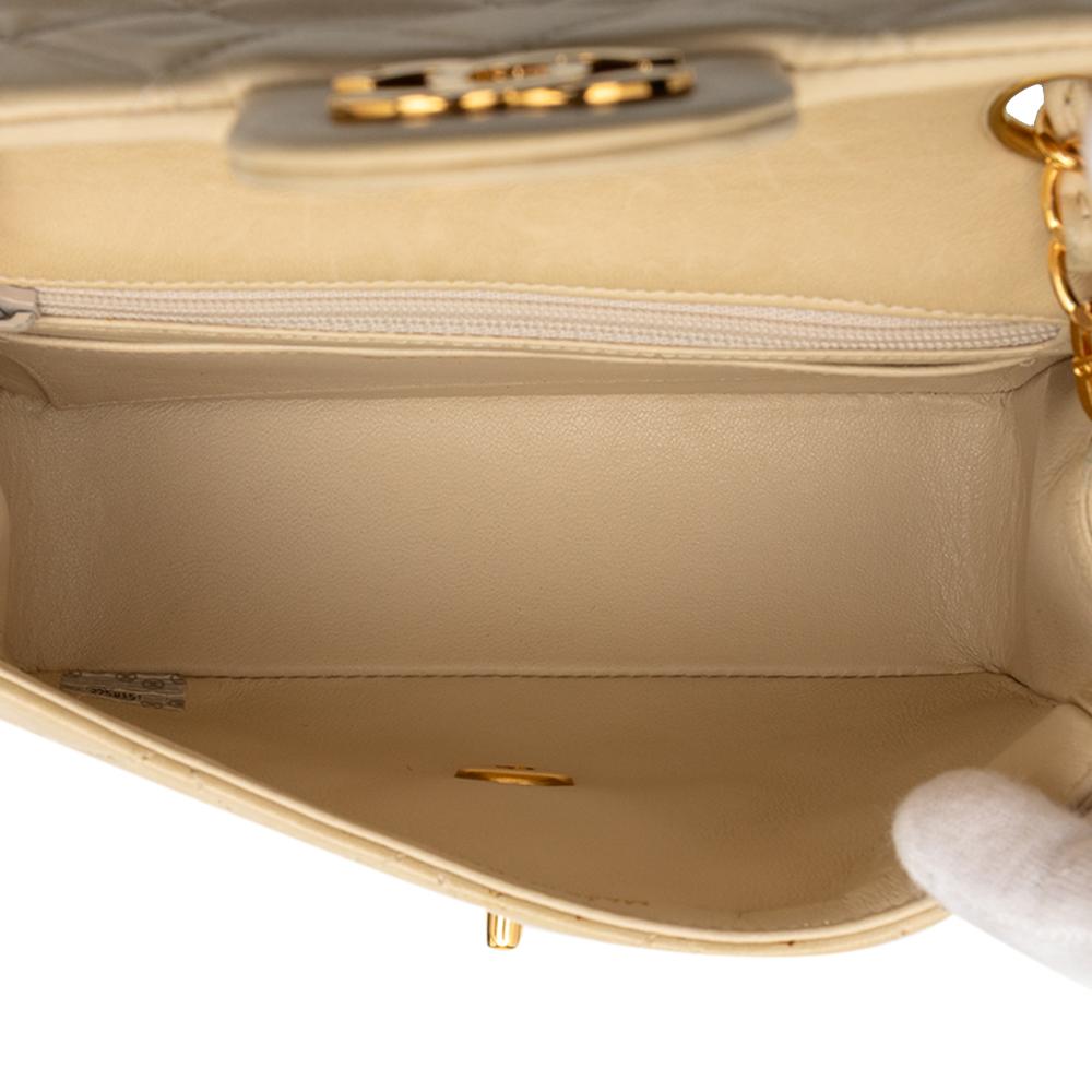 Chanel B Chanel Brown Beige Lambskin Leather Leather Mini Square Classic Lambskin Single Flap France