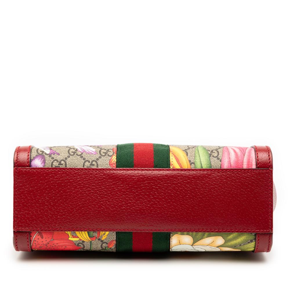 Gucci B Gucci Brown Beige with Multi Coated Canvas Fabric GG Flora Ophidia Satchel Italy