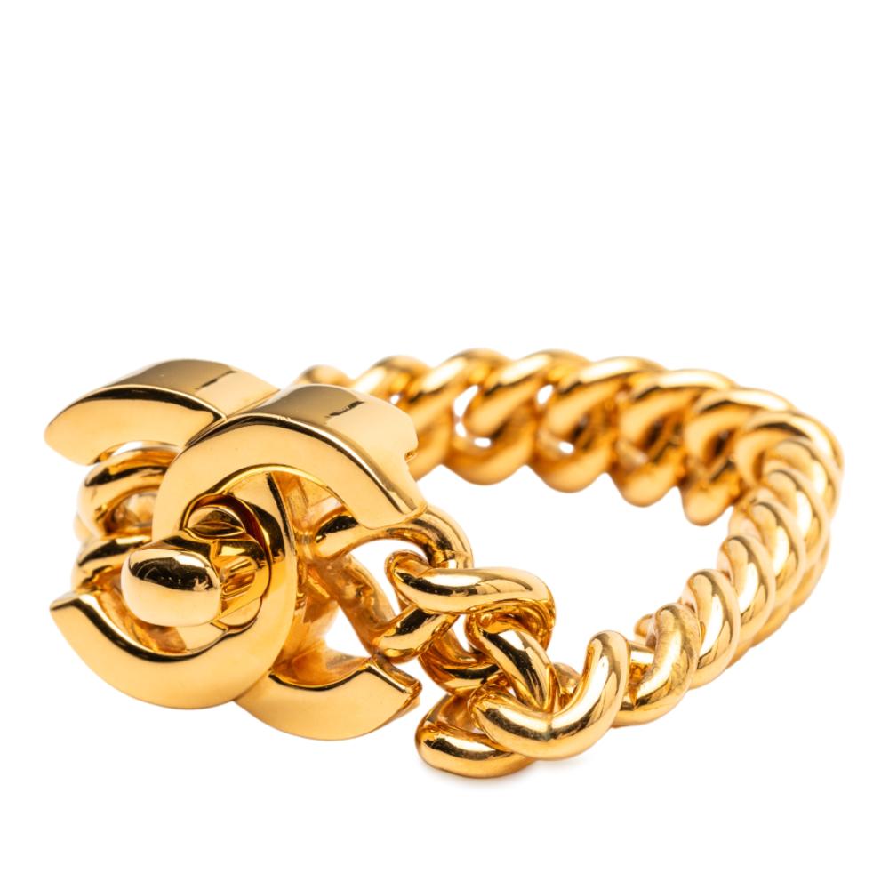 Chanel AB Chanel Gold Gold Plated Metal CC Turn Lock Bracelet France