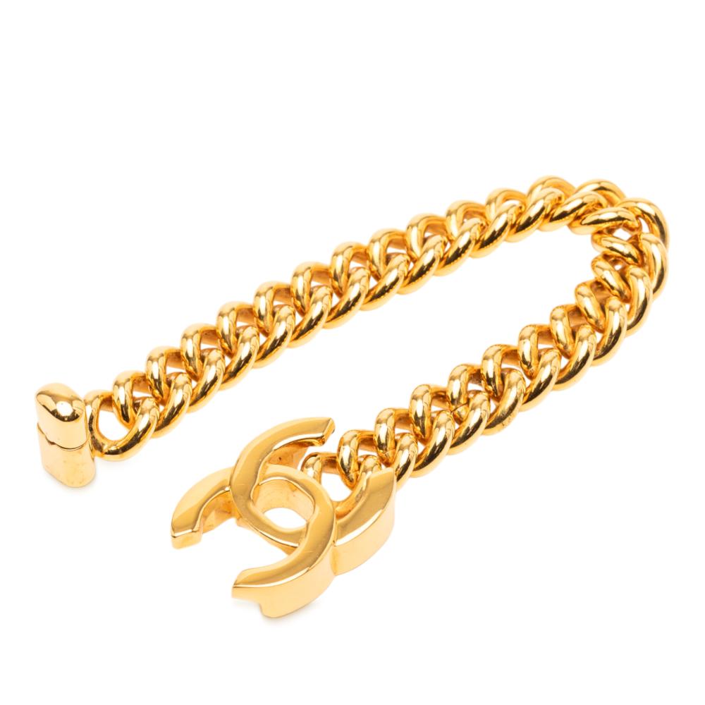 Chanel AB Chanel Gold Gold Plated Metal CC Turn Lock Bracelet France