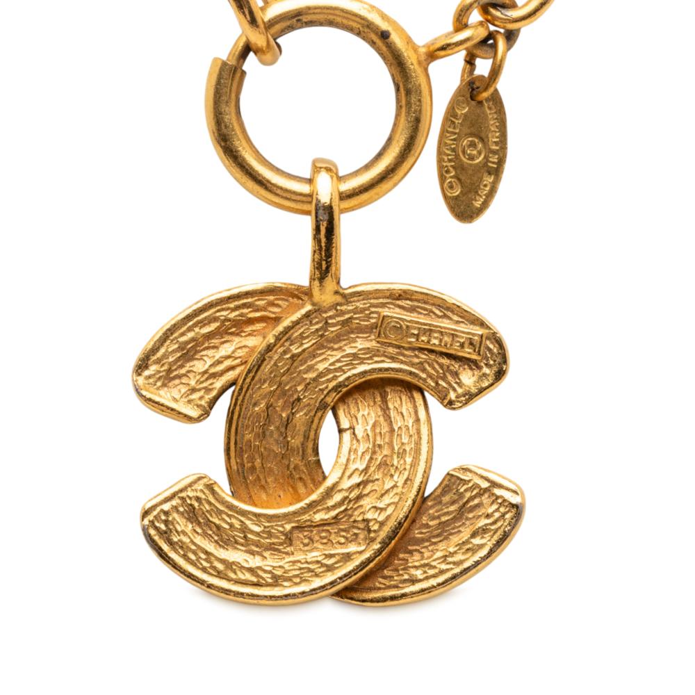 Chanel B Chanel Gold Gold Plated Metal Quilted CC Pendant Necklace France