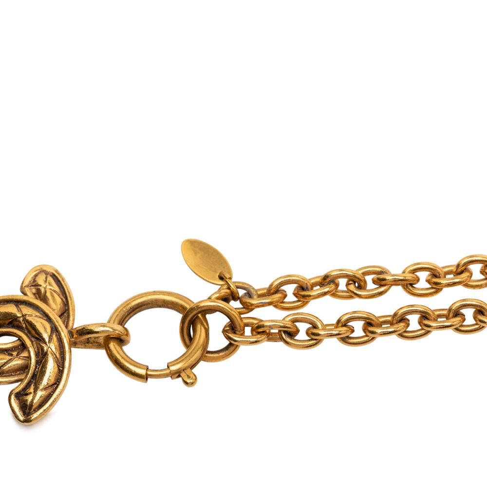 Chanel B Chanel Gold Gold Plated Metal Quilted CC Pendant Necklace France
