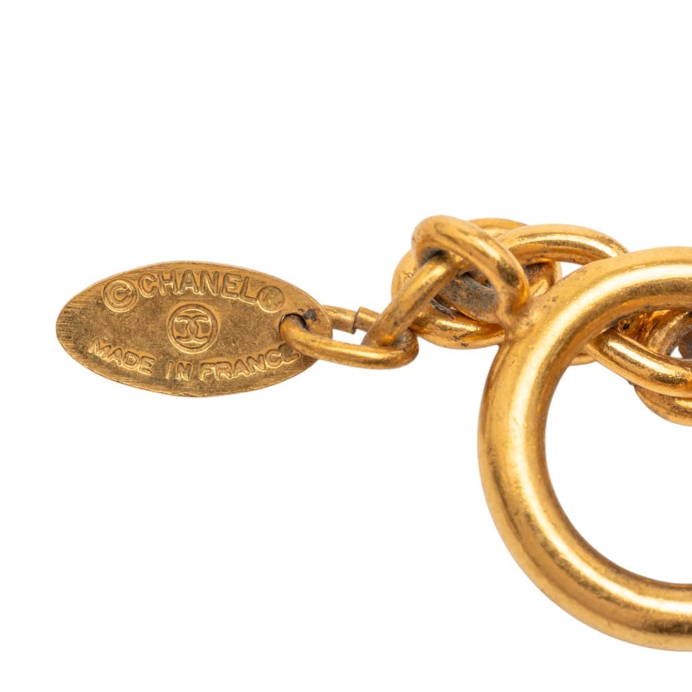 Chanel B Chanel Gold Gold Plated Metal Quilted CC Pendant Necklace France