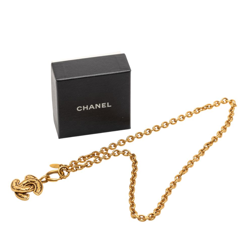 Chanel B Chanel Gold Gold Plated Metal Quilted CC Pendant Necklace France