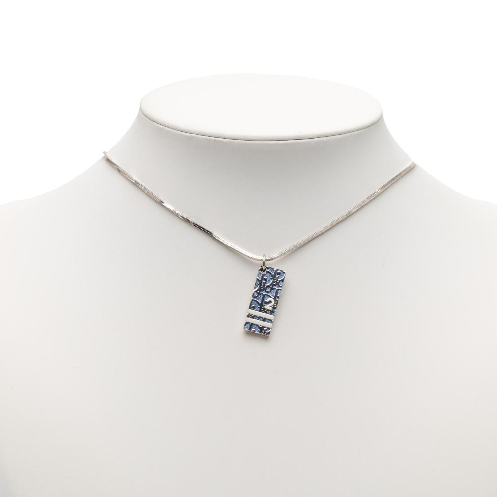 Christian Dior B Dior Silver Silver Plated Metal Oblique Trotter Pendant Necklace Italy