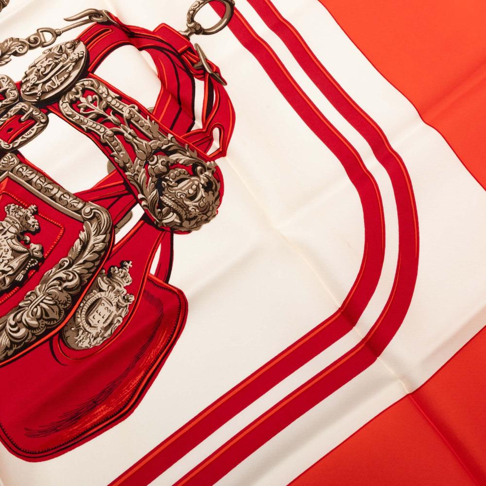 Hermès B Hermès White Ivory with Red Silk Fabric Brides de Gala Scarf France