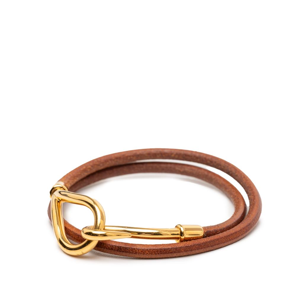 Hermès B Hermès Brown with Gold Calf Leather Jumbo Hook Double Tour Bracelet France