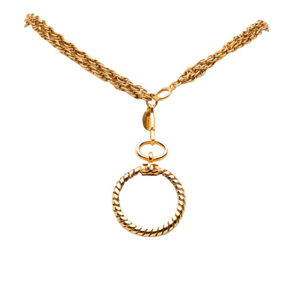 Chanel B Chanel Gold Gold Plated Metal Double Chain Loupe Magnifying Glass Pendant Necklace France